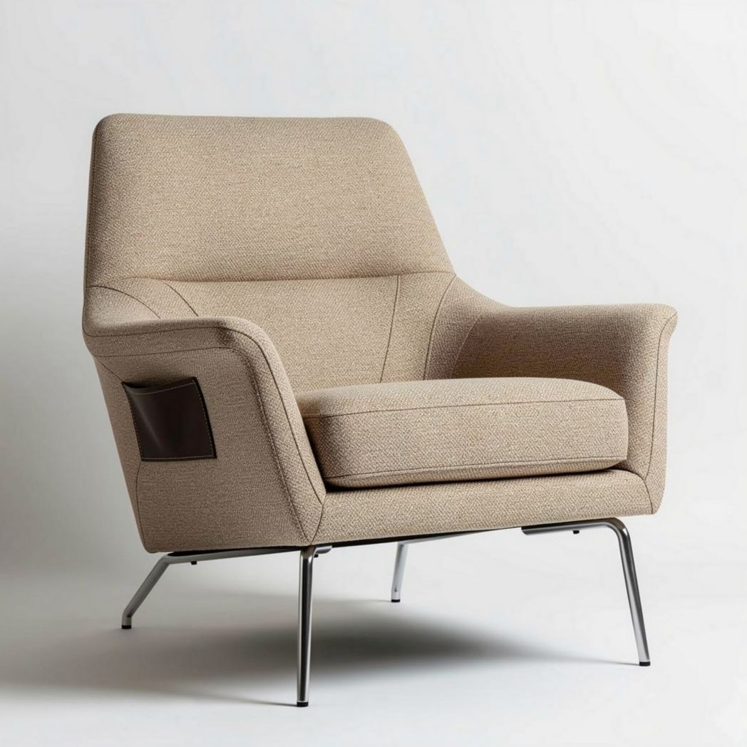Fauteuil en tissu beige avec structure en métal 85 x 75 x 90cm