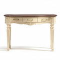 Table console en bois avec deux tiroirs en finition crème et chêne 120 x 40 x 75cm