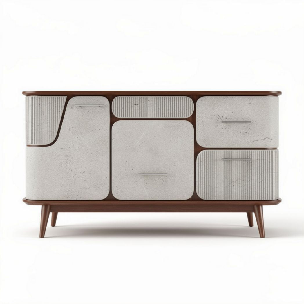 Meuble de rangement en bois et béton avec 6 tiroirs 100 x 40 x 75cm
