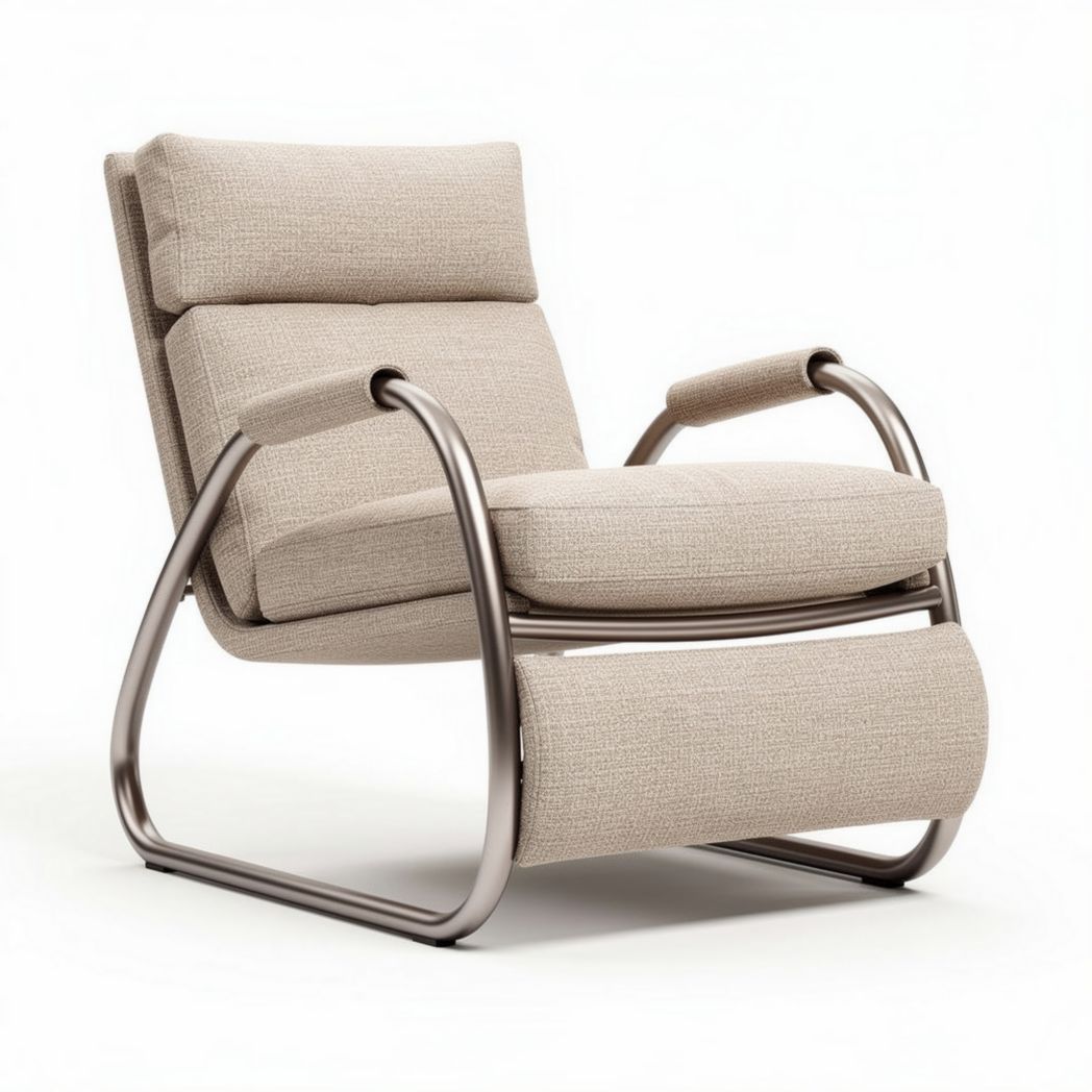 Fauteuil relax en tissu beige avec armature en métal gris dimensions 85 x 70 x 100cm