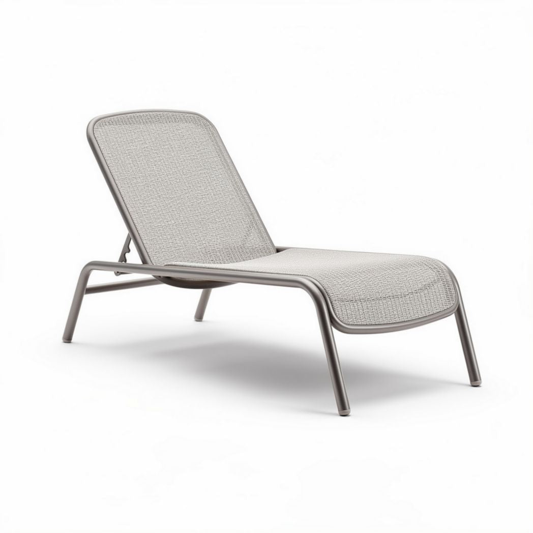 Chaise longue en aluminium et tissu texturé pour extérieur 120 x 70 x 30cm