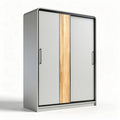 Armoire à deux portes coulissantes en métal et bois naturel 150 x 80 x 200cm