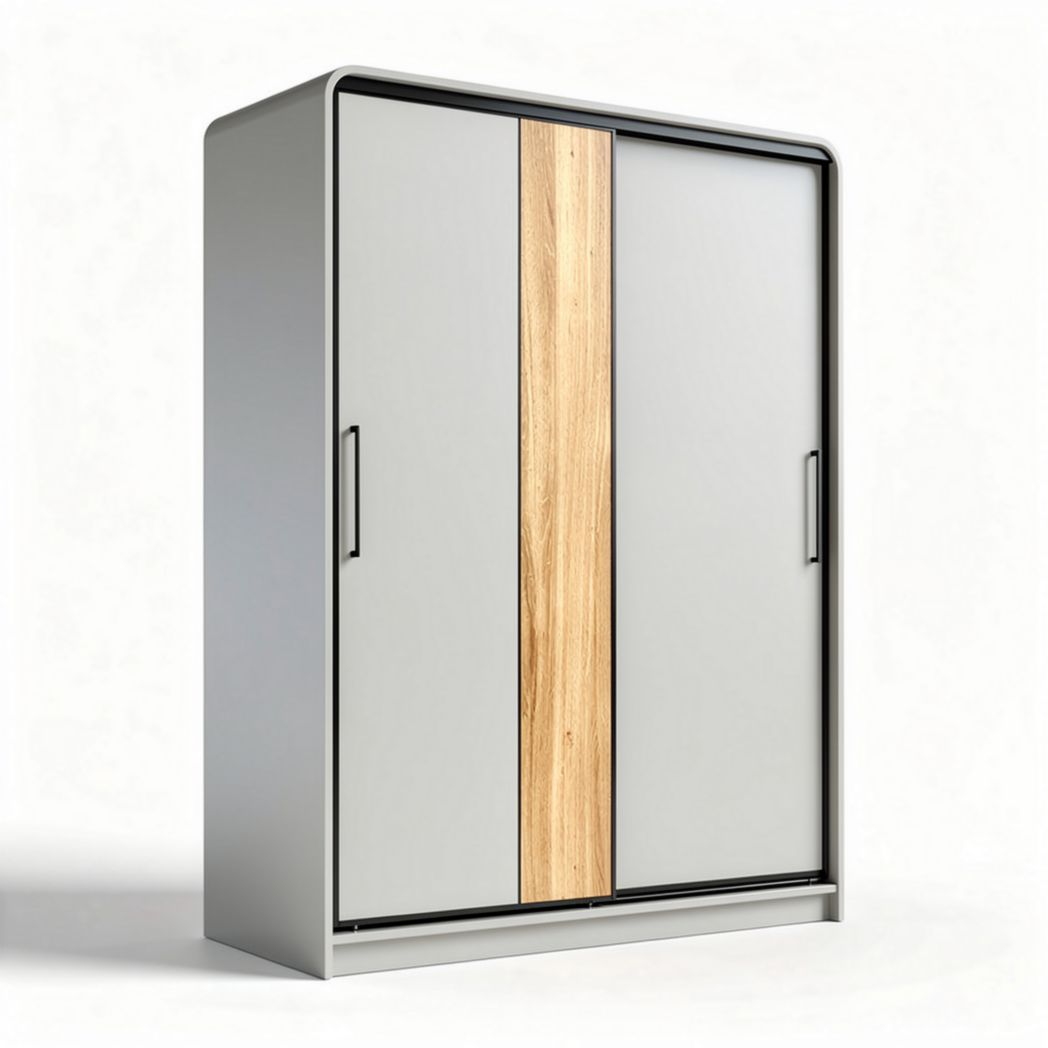 Armoire à deux portes coulissantes en métal et bois naturel 150 x 80 x 200cm