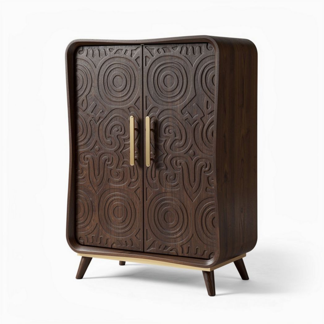 Buffet en bois avec portes sculptées dimensions 80 x 45 x 100 cm couleur marron