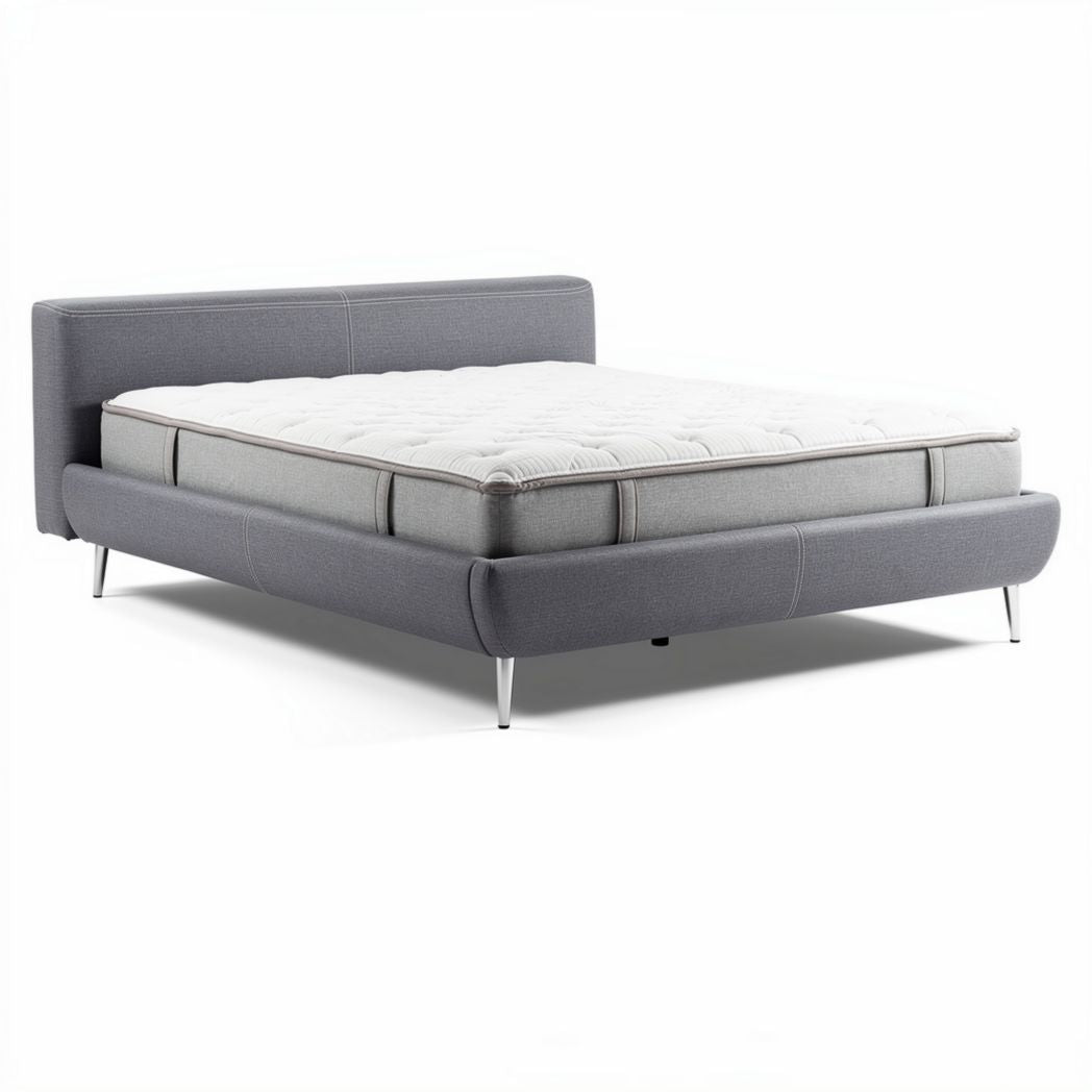 Lit moderne avec matelas 210 x 160 x 40cm en textile gris et cadre en métal