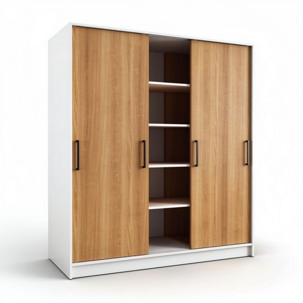 Armoire de rangement en bois et panneaux blancs avec étagères 150 x 100 x 200 cm