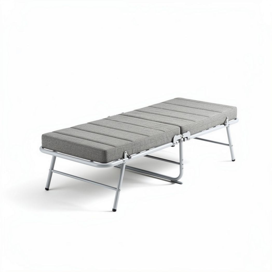 Lit de camping pliant en aluminium 190 x 65 x 40cm avec matelas en tissu gris