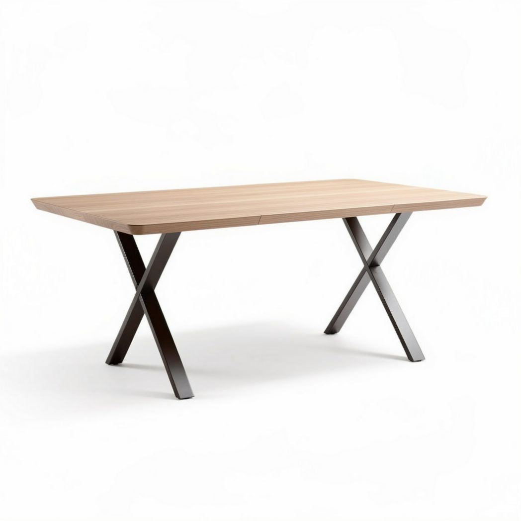 Table rectangulaire en bois de chêne 180 x 90 x 75 cm avec pieds en métal noir